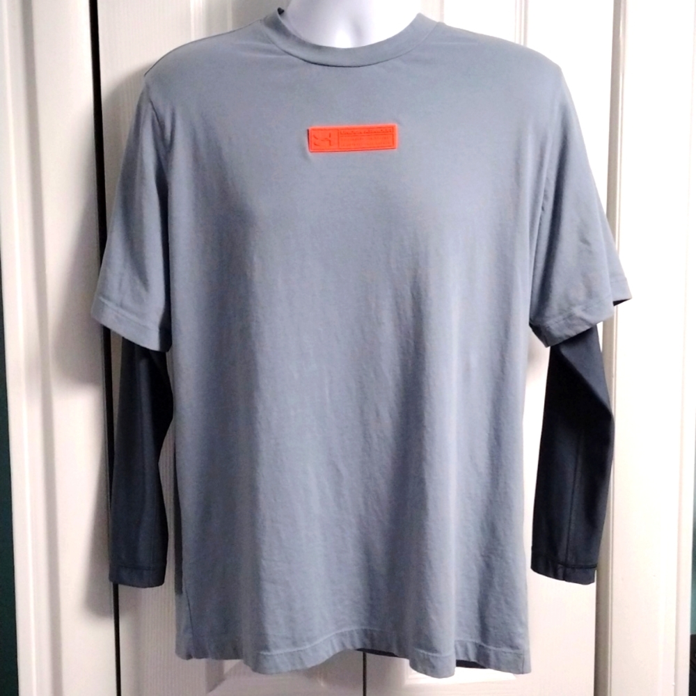 Under Armour Long Sleeve Thermal T-shirt Large Men's Gray Orange